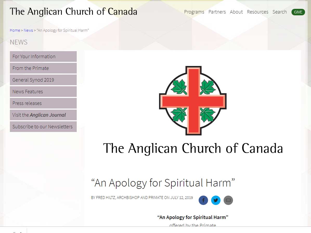 The Anglican Church of Canada – “An Apology for Spiritual Harm”